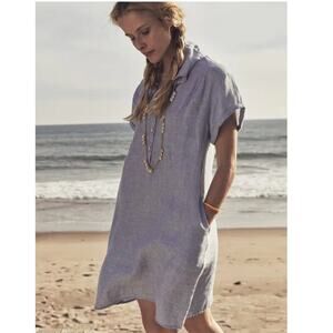 Faherty Hana Blue Basketweave Linen Shift Shirt Dress Pockets XS